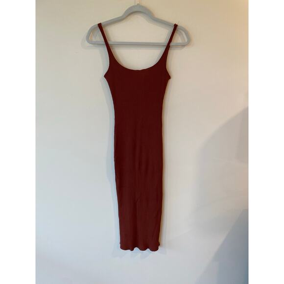 Rolla Coster Women’s Bodycon Dress S Ribbed Knit Spaghetti Strap Rust Brown - Picture 1 of 5
